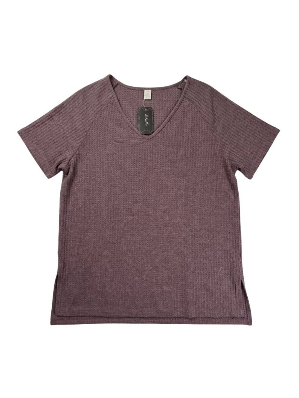 NWT | Dalyvlus Heathered Mauve Waffle Knit V Neck Raglan Sleeve Top | Large